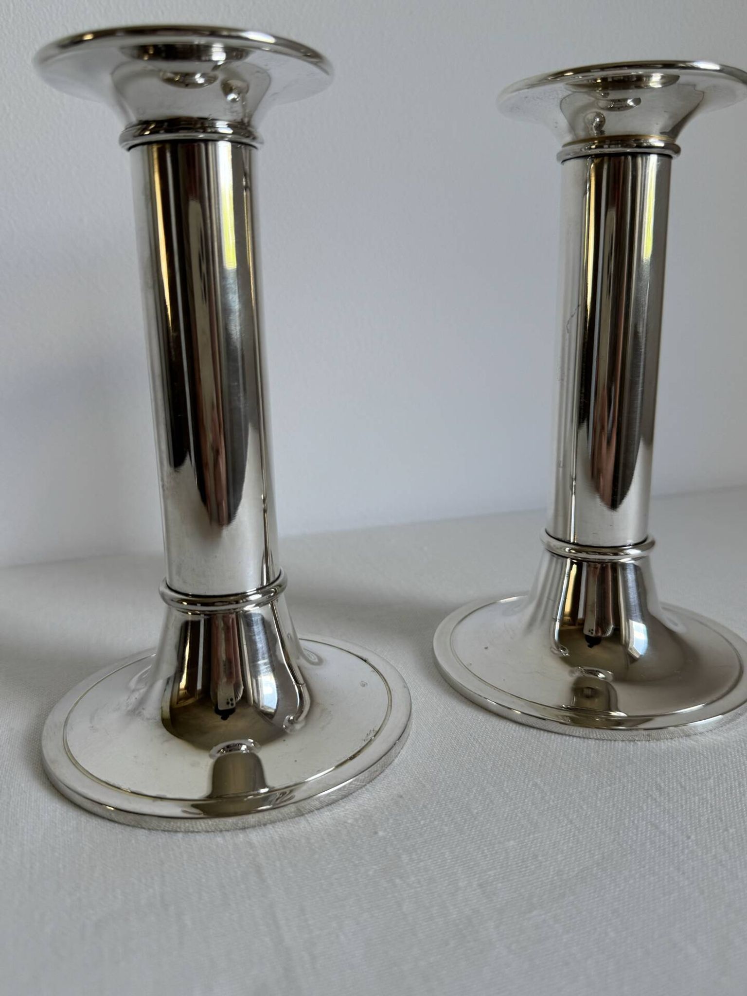 2 porte-bougies en argent vintage élégant de style mid-century moderne
