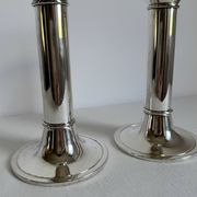 2 porte-bougies en argent vintage élégant de style mid-century moderne