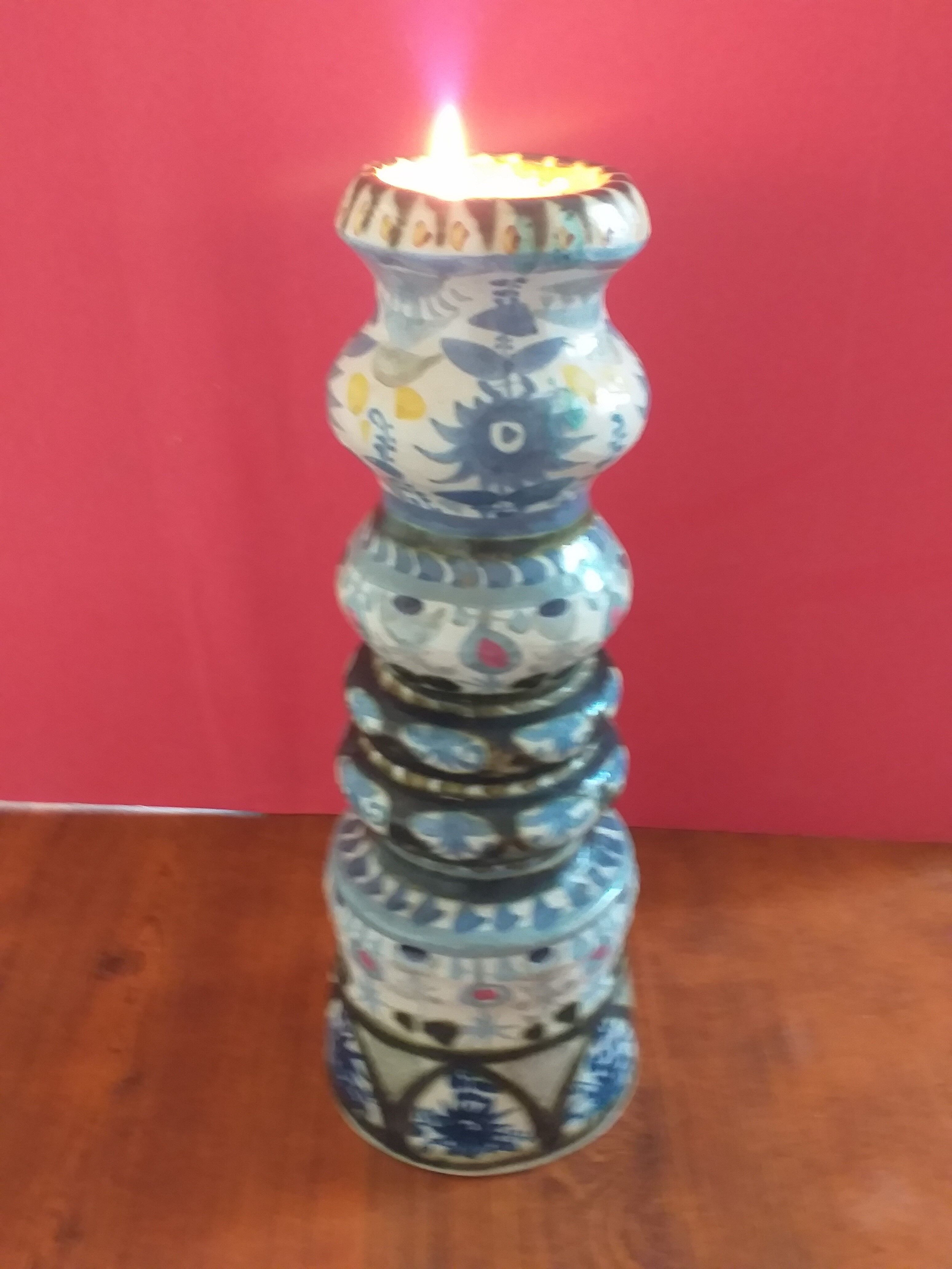 Quimper Keraluc André L'Helguen (1935-2014) vintage earthenware candlestick