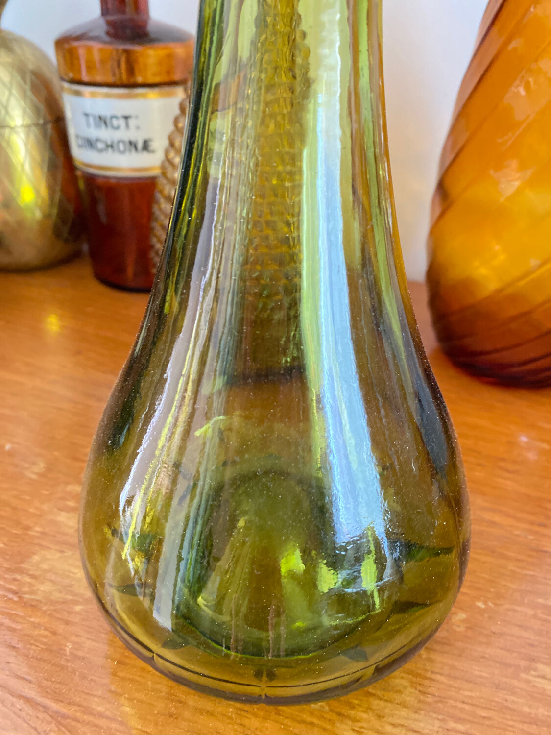 Vintage green glass carafe