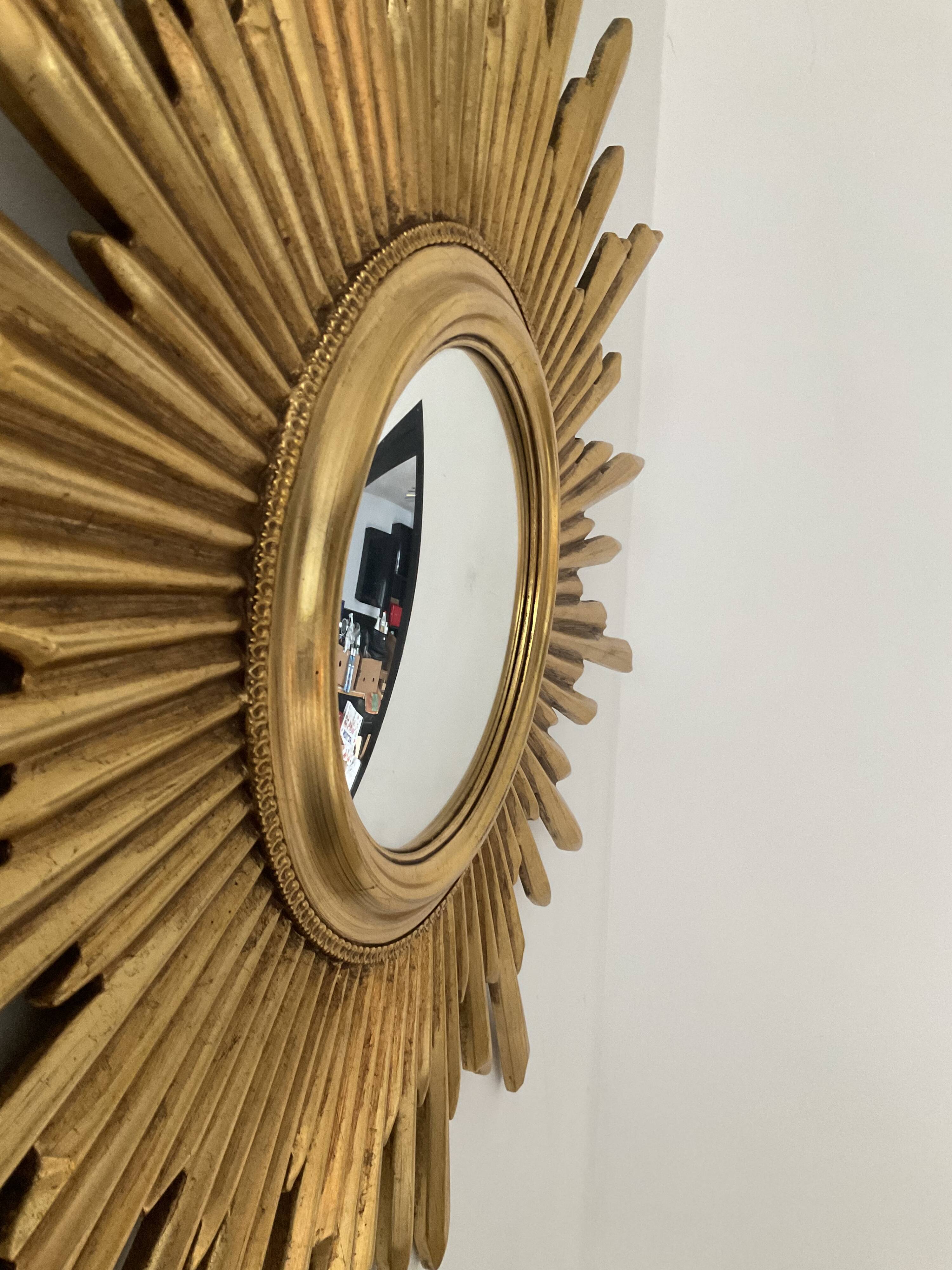 Sun mirror witch's eye vintage gilded wood 60s-70s