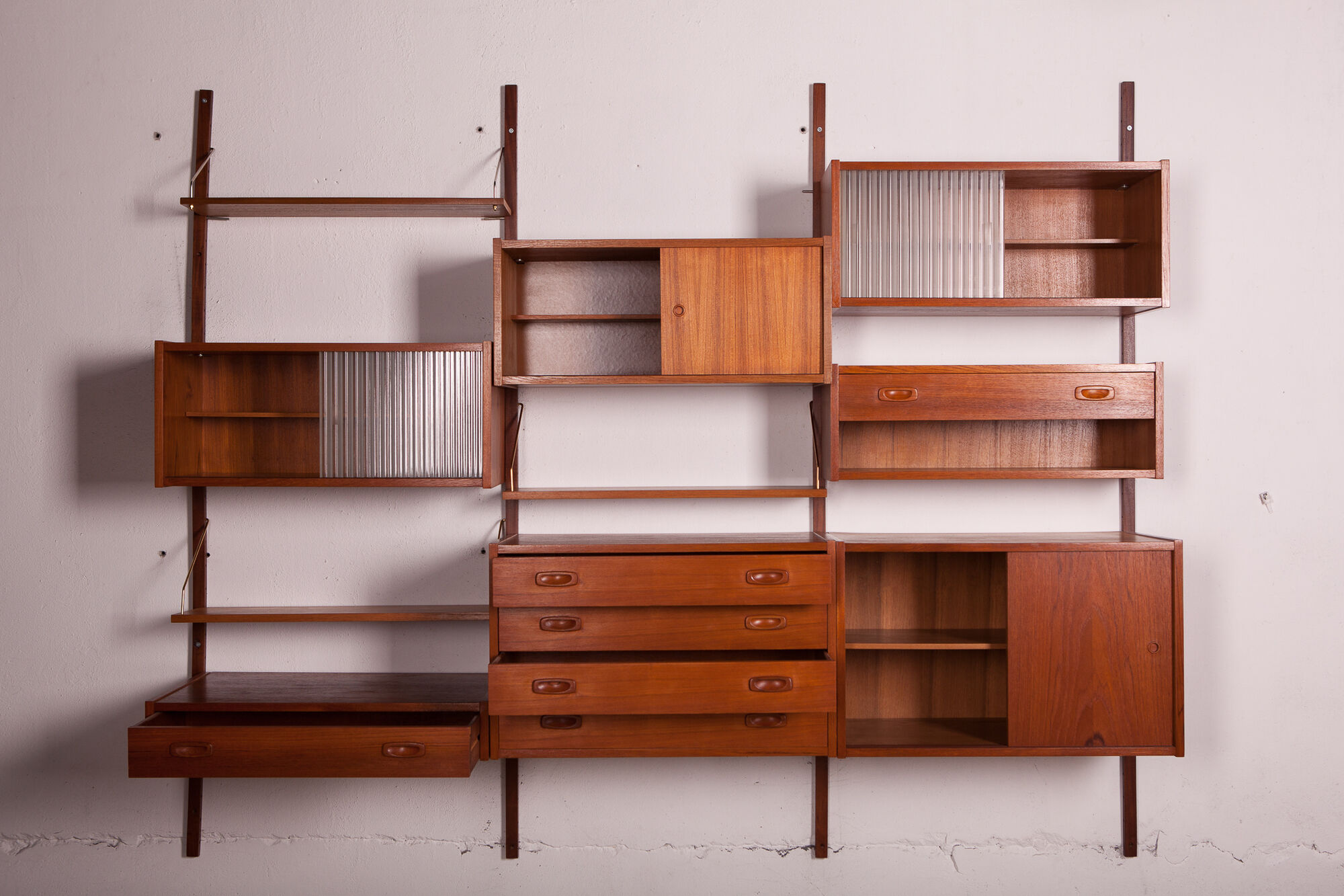 Mid century danish teak modular wall unit, 1960s