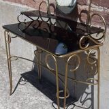 Dressing table and chair in gilded metal and opaline glass.
