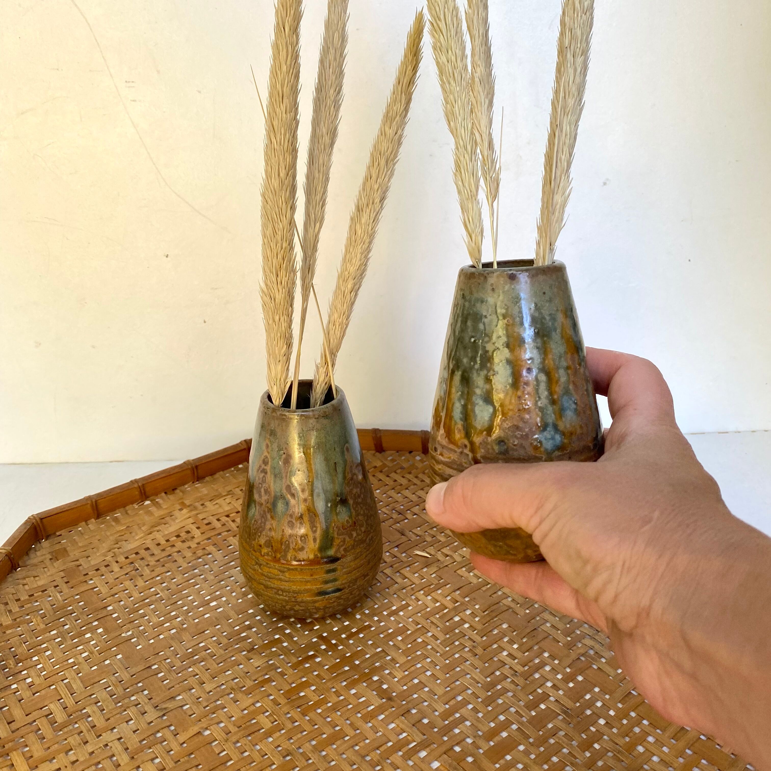 Enamelled stoneware vases