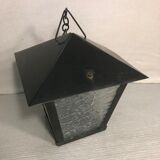 Old Black Metal Lantern hanging Vintage Opaque Glass