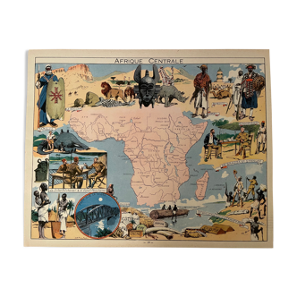 Affiche ancienne carte illustrée de l'Afrique centrale de 1948 - JP Pinchon