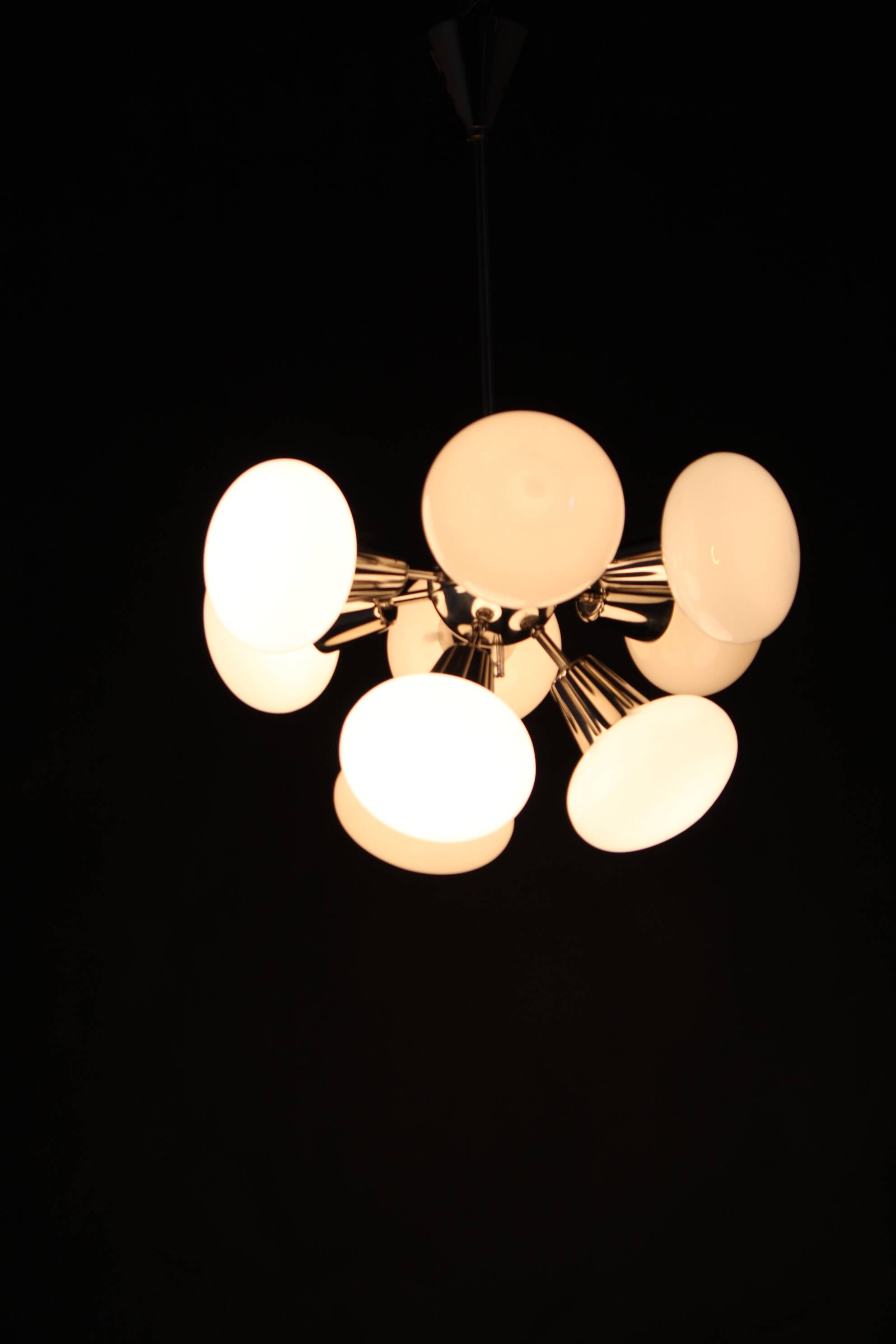 1970s Sputnik Chrome Plated 9-Flamming Chandelier by Kamenicky Senov , Czechoslovakia