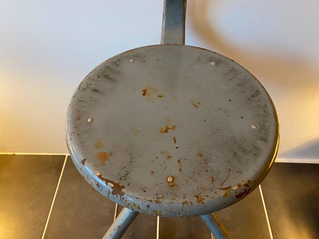 Nicolle industrial architect high chair swivel up adjustable metal gray 1950