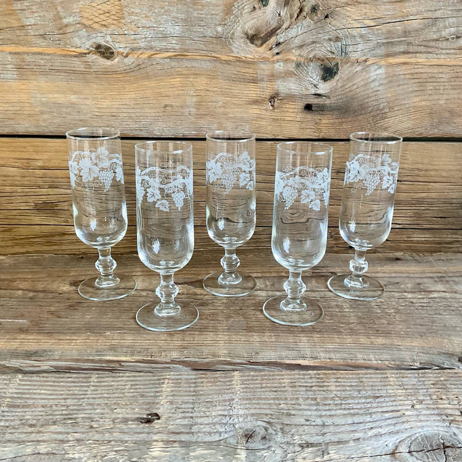 5 vintage grape flutes