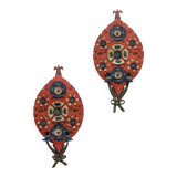 Pair of folk art sheet metal wall lamps, 1950s.