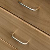 Vintage chest of drawers with compass feet, solid raw beech, 1960s