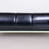 Restored black bauhaus sofa, robert slezak, high-quality leather, chrome-plated steel, 1930s