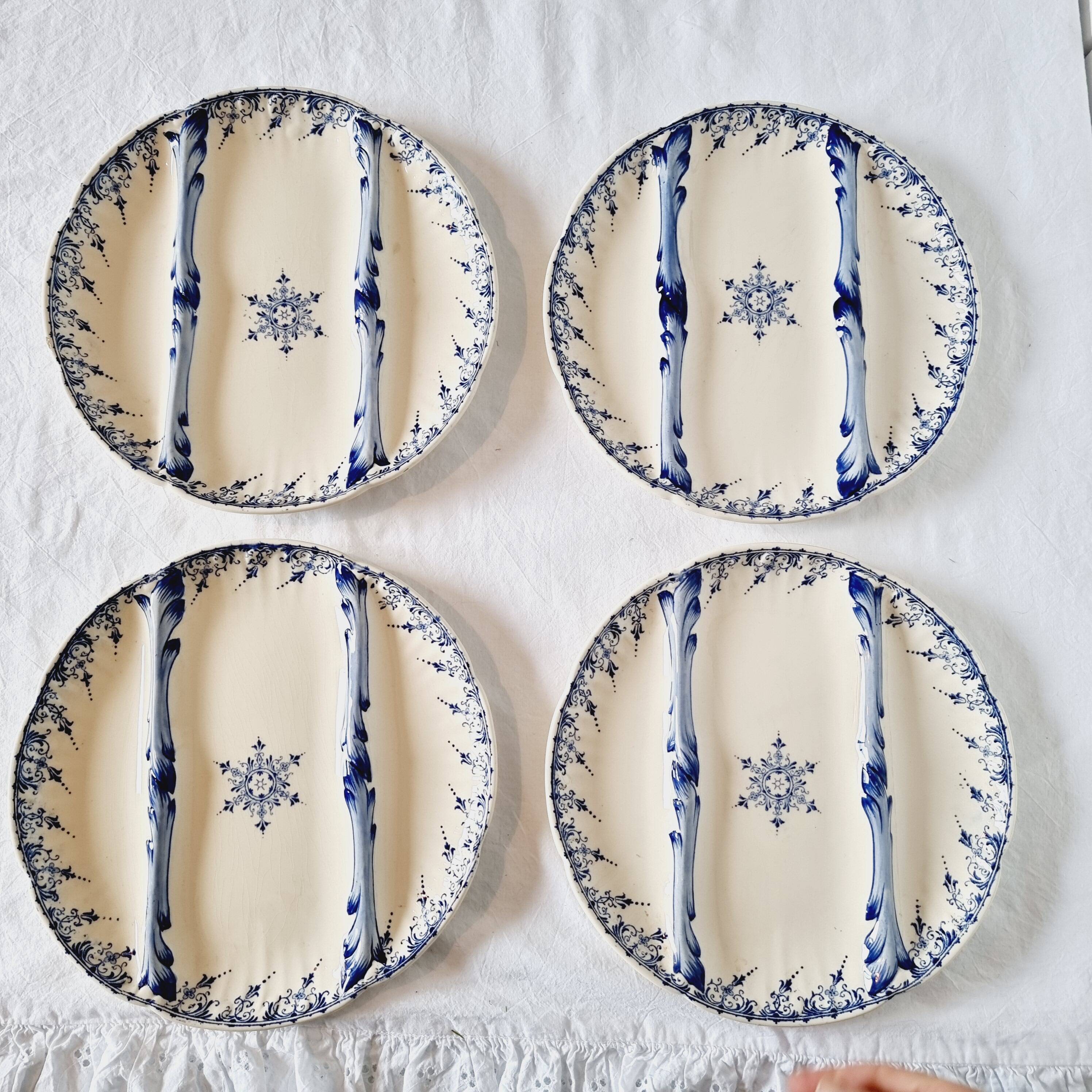 Special plate in iron earth from Sarraguemines Rouen model blue and white reliefs