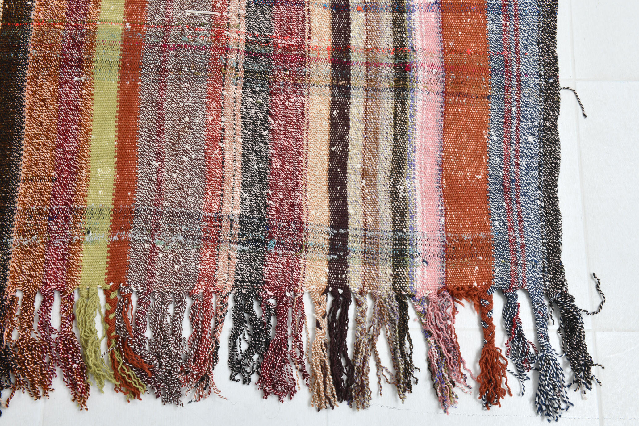 Kilim multicolore rayé moderne 6x7, 203x230Cm