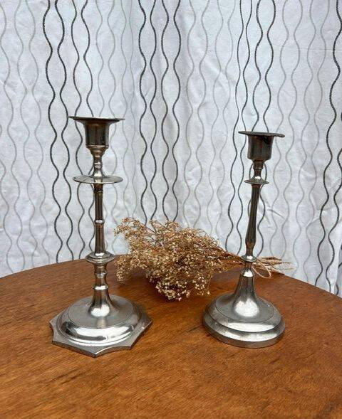 Set of 2 vintage silver candle holders