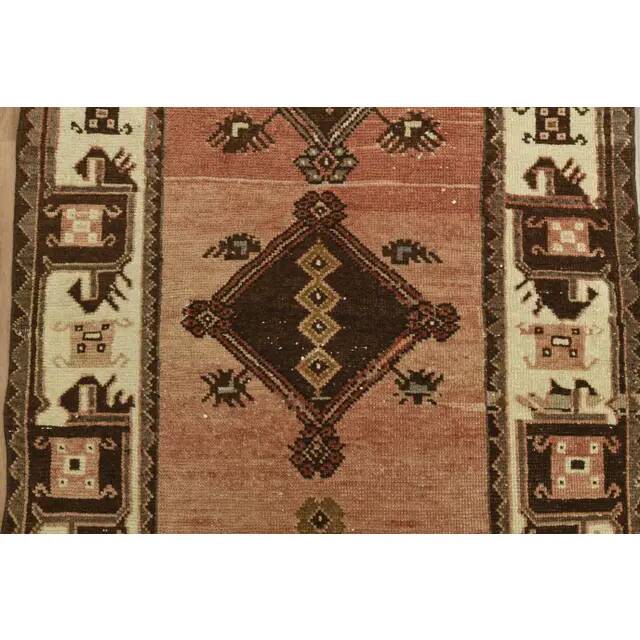 Orange Turkish Vintage Handmade Wool Runner Rug 82x256