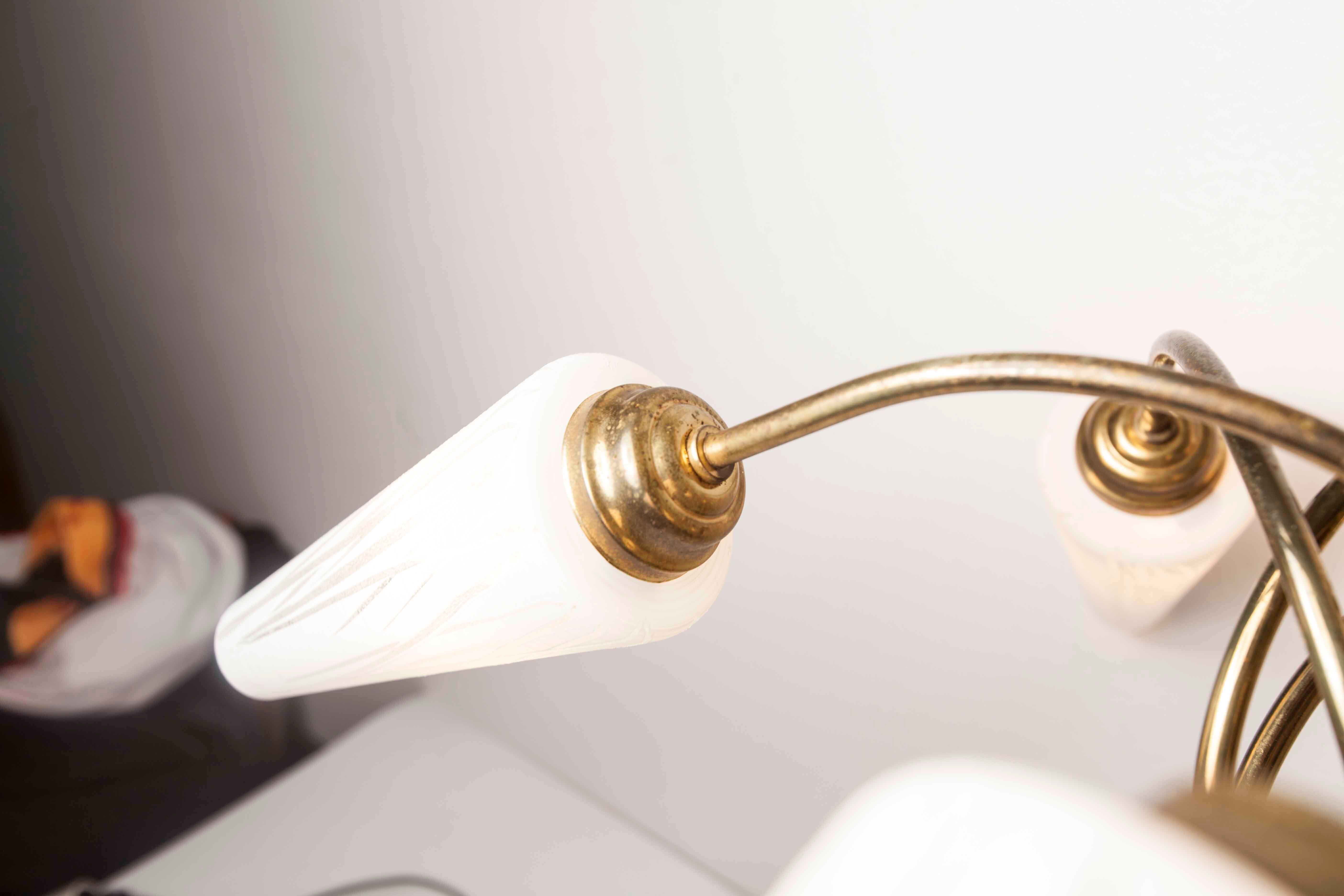 5-branched opaline brass chandelier 60's