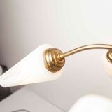 5-branched opaline brass chandelier 60's