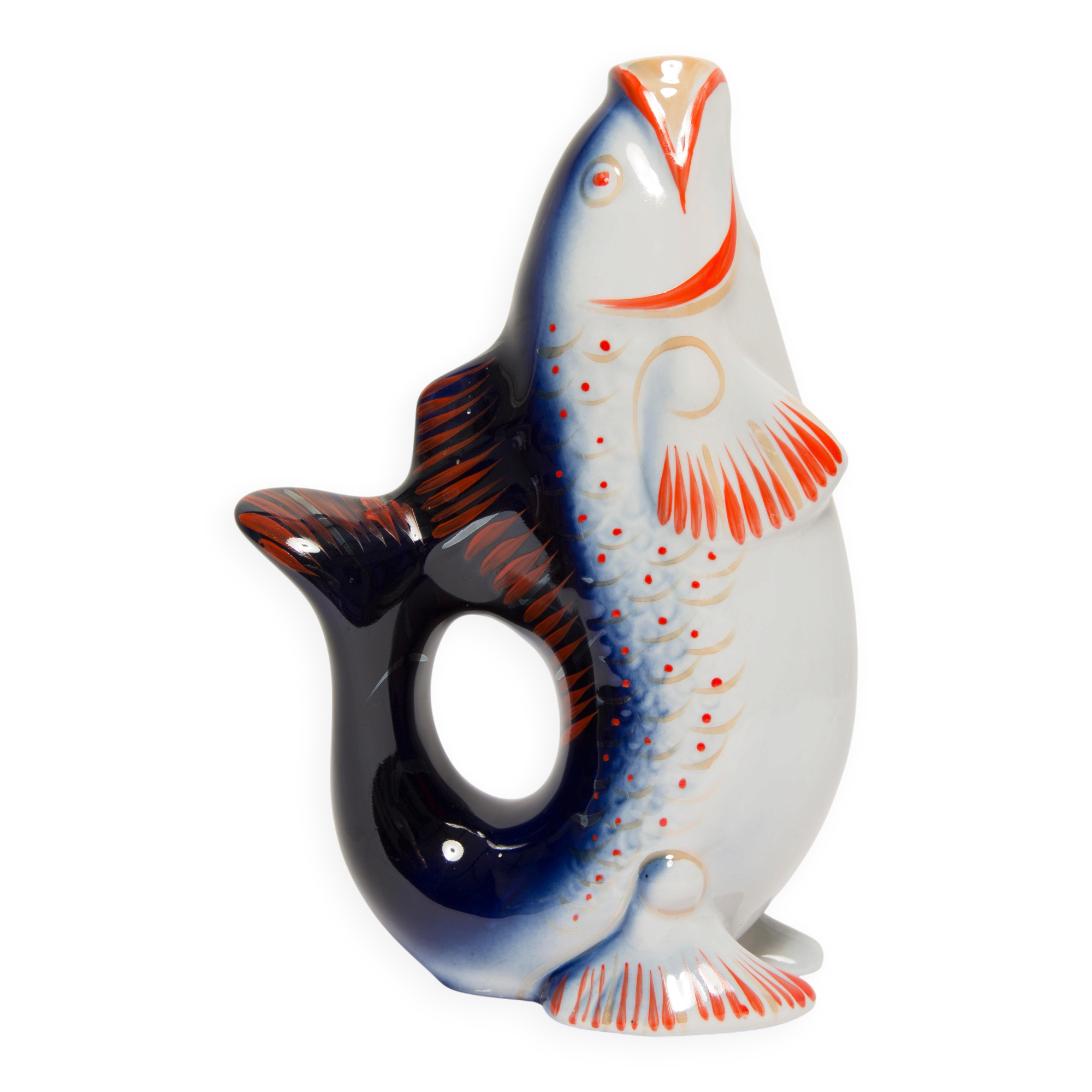 Set of 7 blue glass fish, mid-20th century.