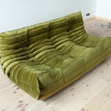 3-seater Togo green velvet sofa designed by Michel Ducaroy 1973
