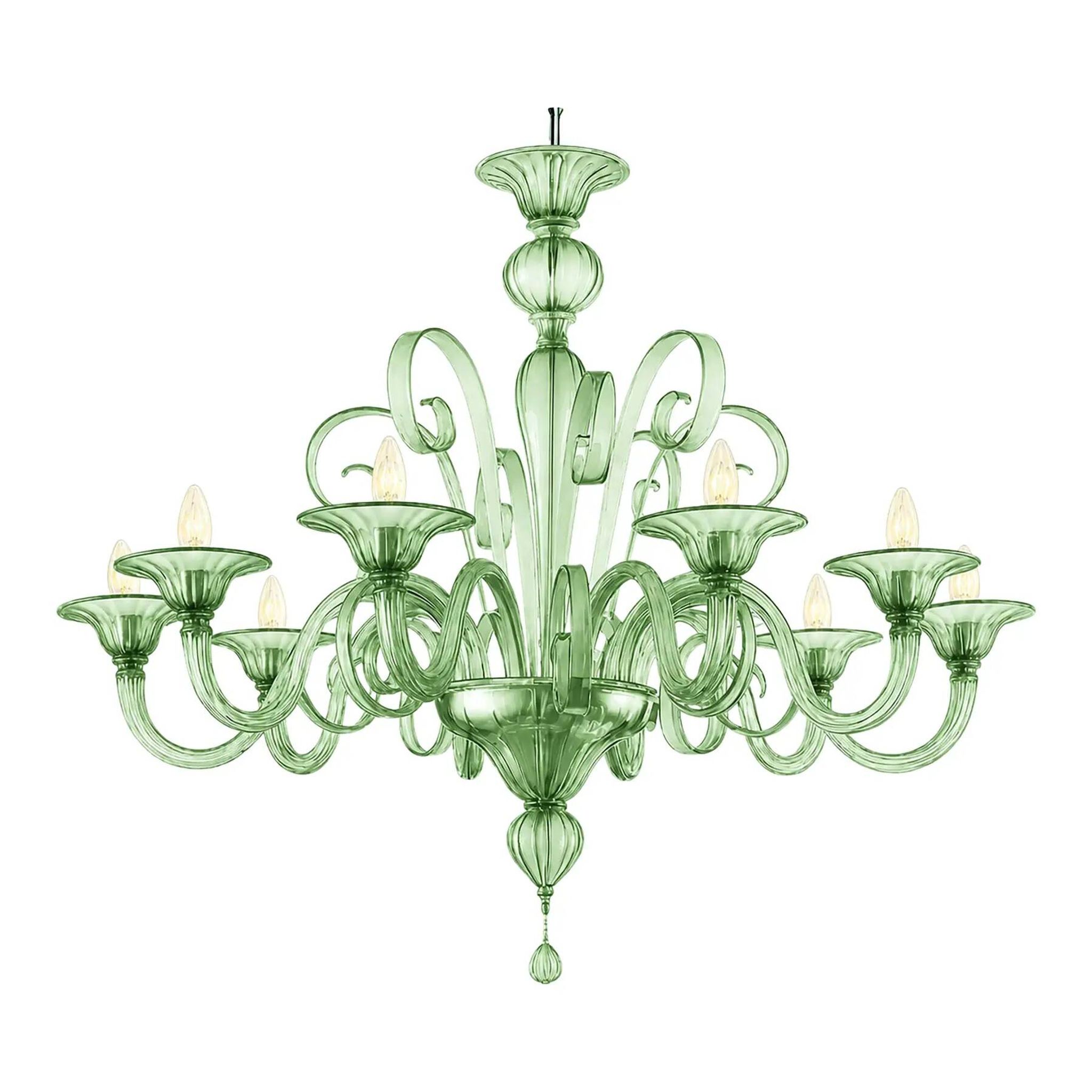 Contemporary Venetian Green Murano Glass Chandelier 8 Arms