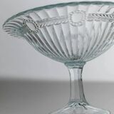 Blue pressed glass compote with pale aqua tint, 1910s Olivia Zabkowice Poland pedestal centerpiece