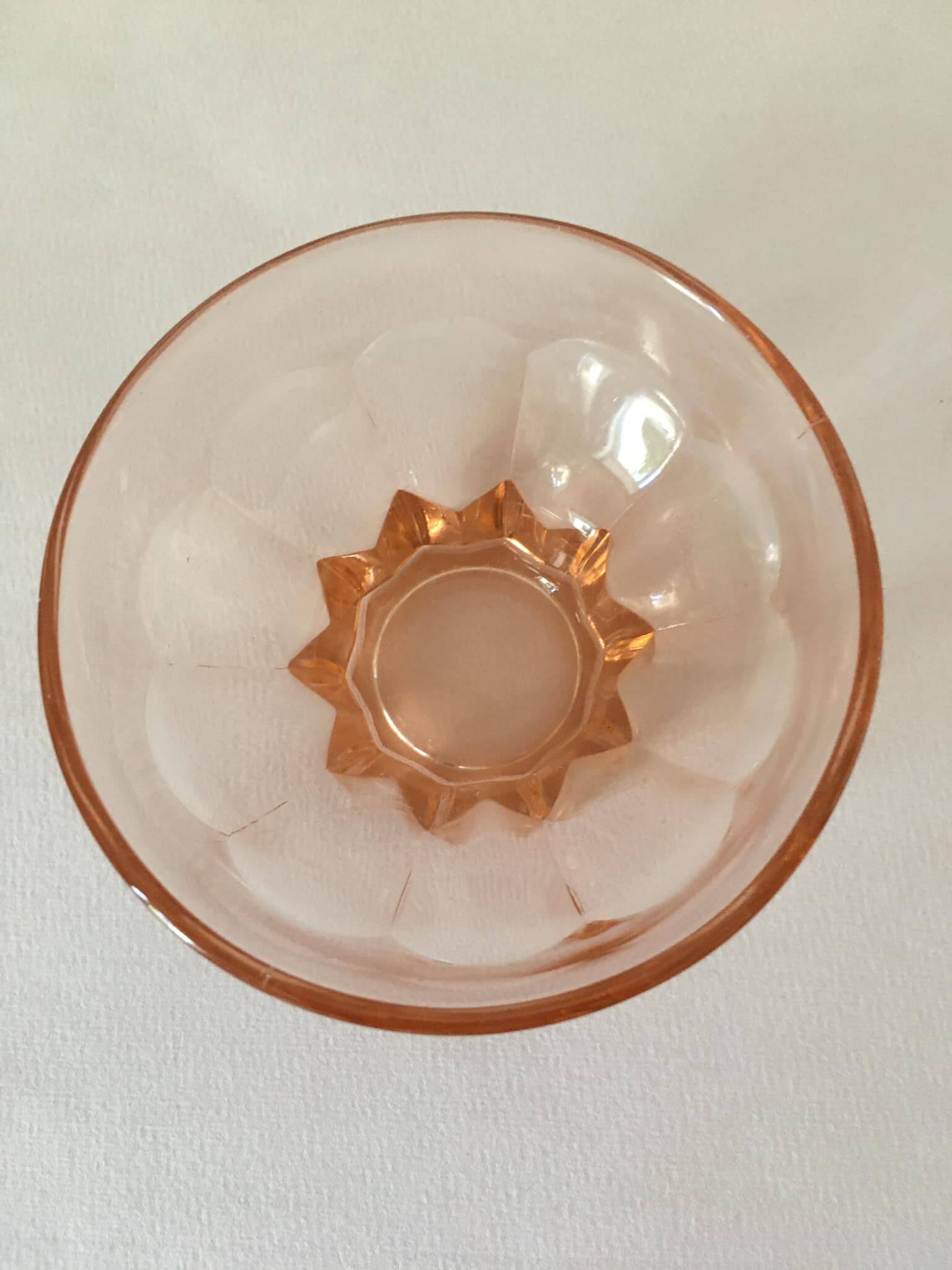 6 vintage pink molded glass cups