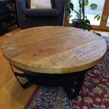 Table basse ronde en bois et fer forgé