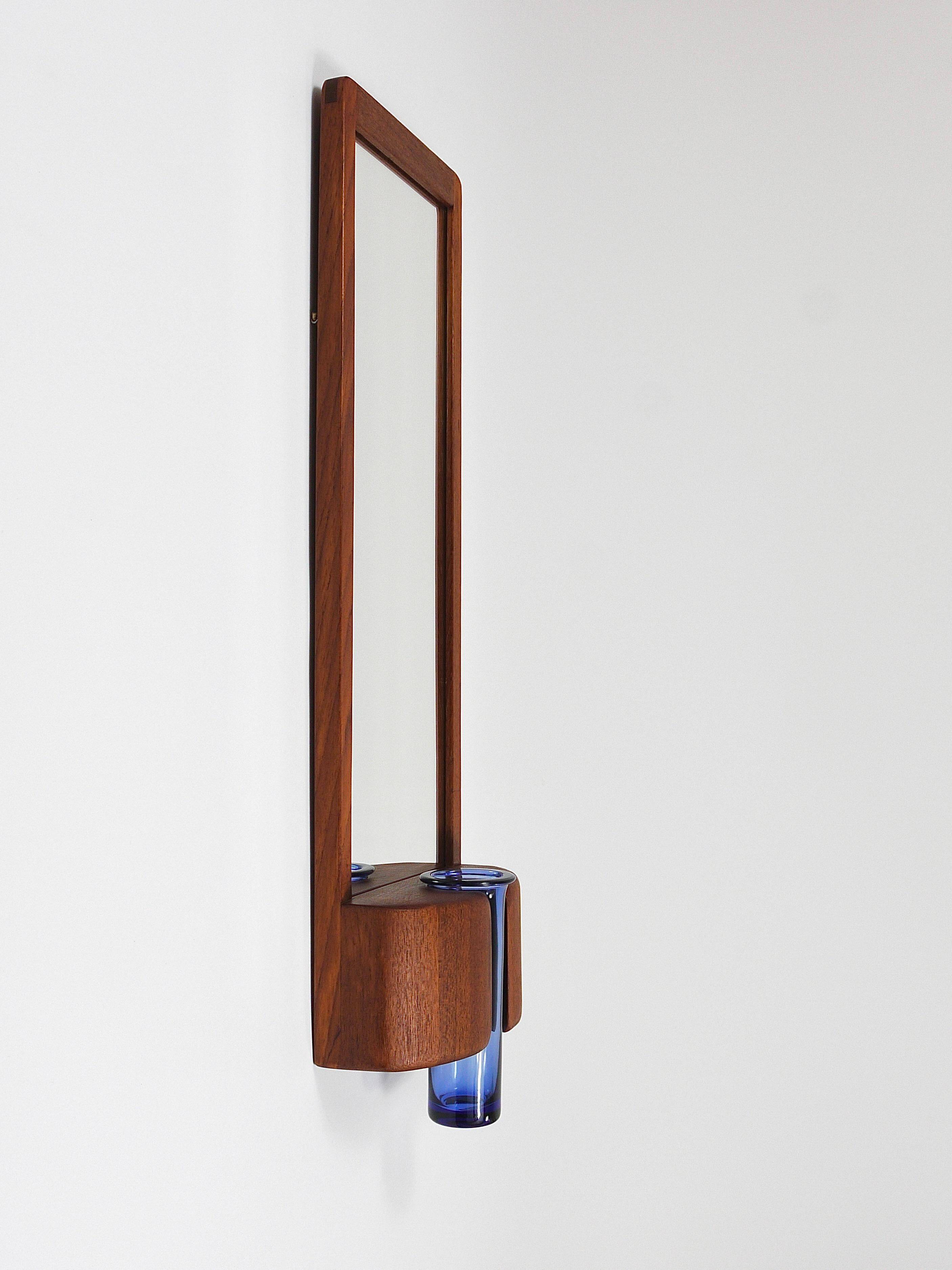 Danish wall mirror by Jacob Hermann & Per Lütken and Holmegaard glass vase, 1960s.