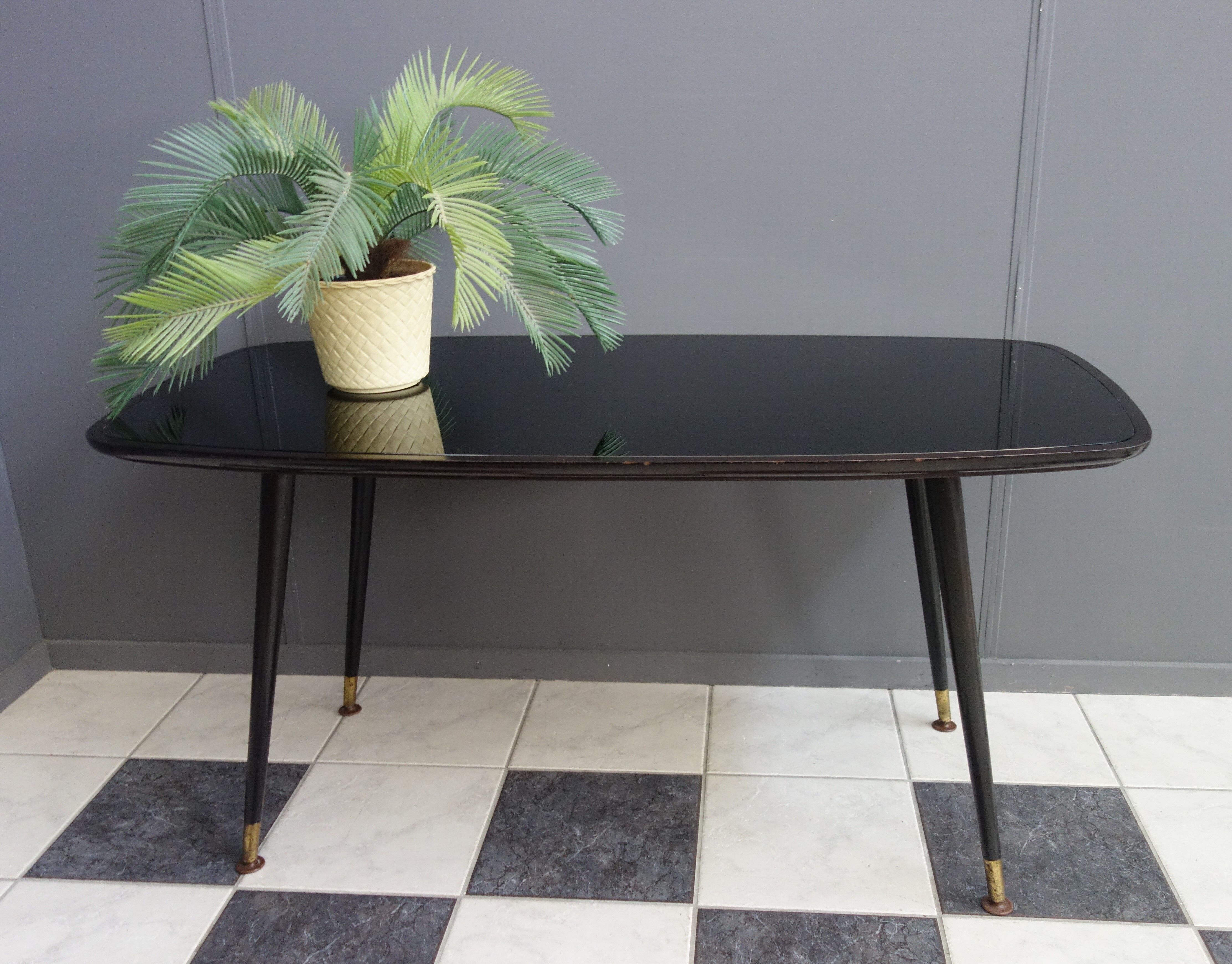 Black coffee table with Black glass plate 1960s
