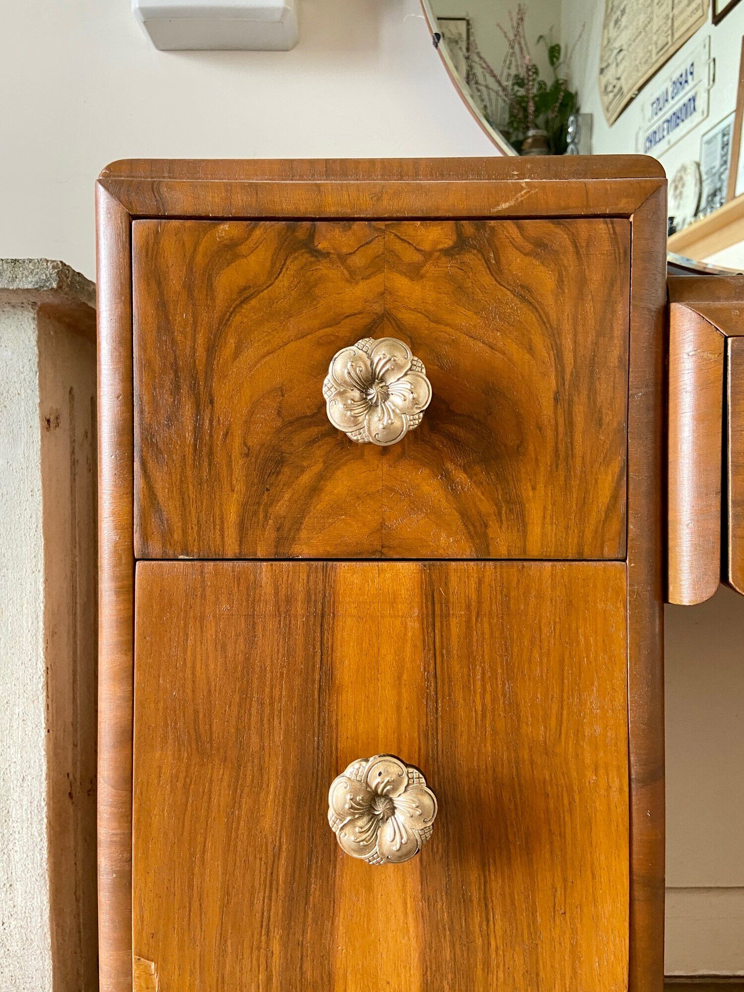 7-drawer wooden dressing table with beveled mirror 1950s