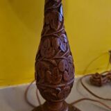 Teak table lamp with carvings from around the 1960s