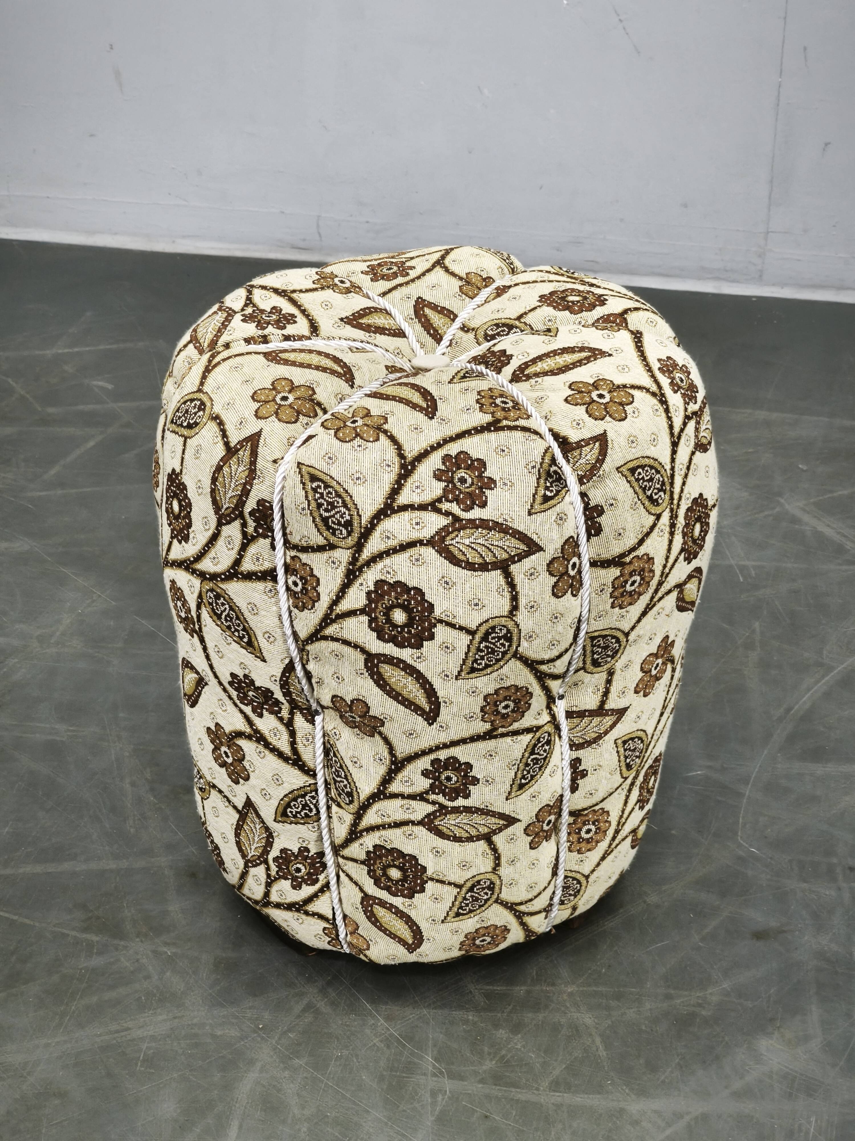 Art Deco Floral Upholstered Pouf Ottoman, Czechoslovakia, 1940s