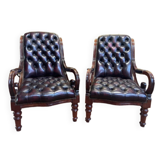 Pair of English Chesterfield armchairs