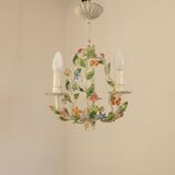 Romantic Vintage Italian Metal 3 Light Cage Chandelier Circa 1930s/40s