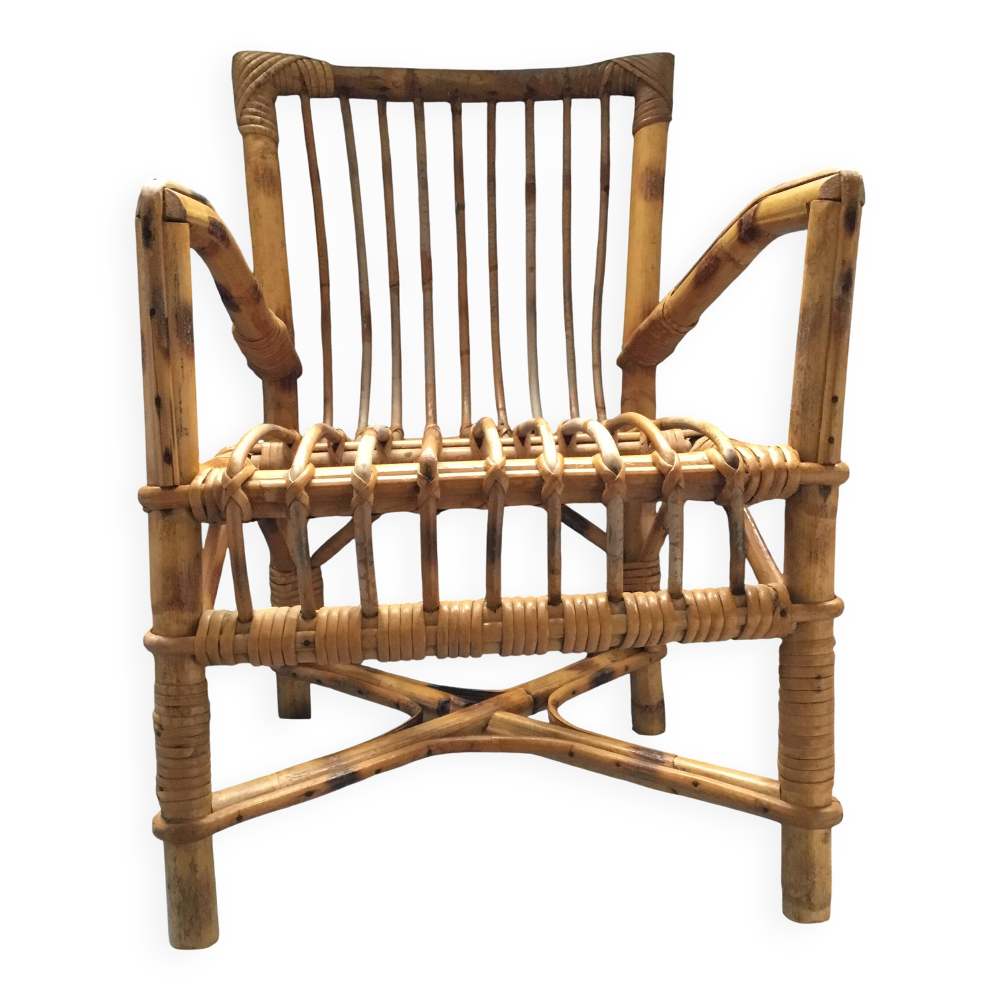 Vintage wicker and rattan children's armchair