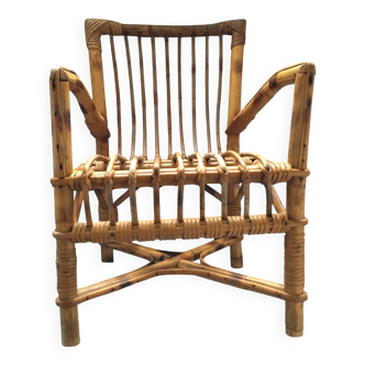 Vintage wicker and rattan children's armchair