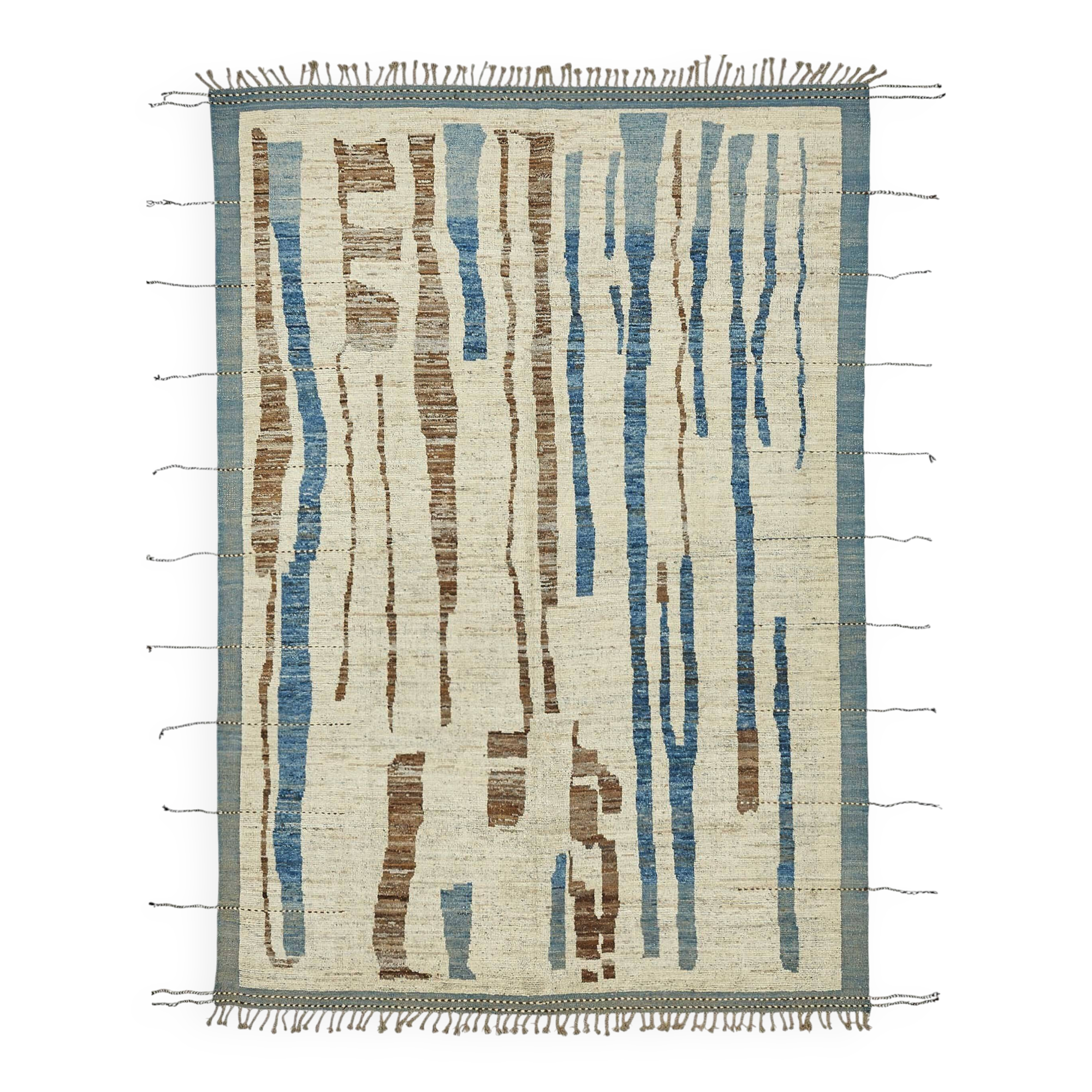 Hand-Knotted Tribal Unique 211 cm x 302 cm Blue Wool Carpet