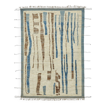 Tapis tribal unique en laine bleue noué à la main, 211 cm x 302 cm