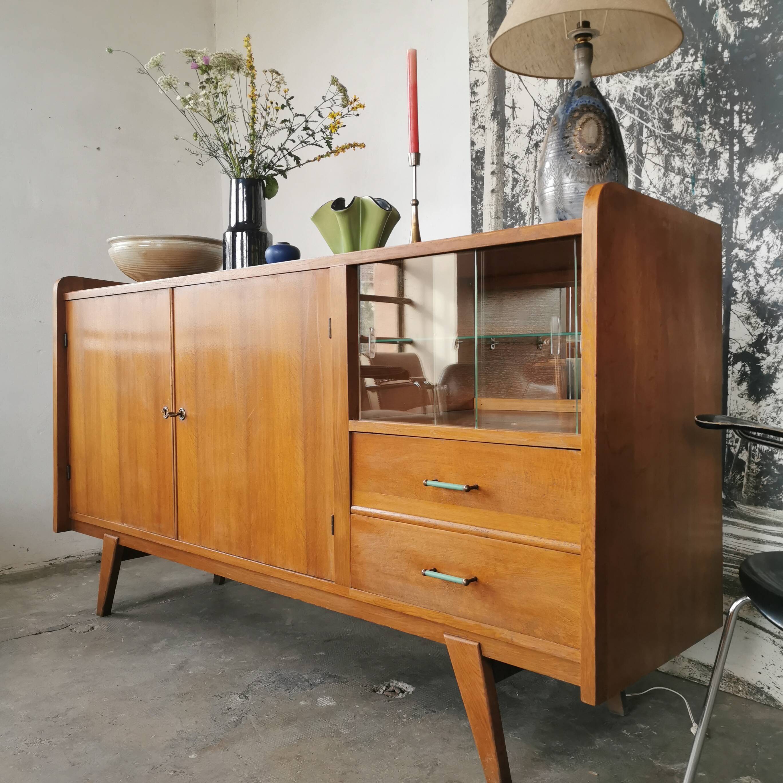 Large vintage sideboard 1950 compass feet
