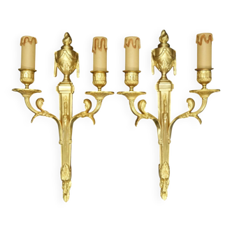 Paire de grandes appliques style Louis XVI du XIXe - bronze doré