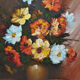Still life painting with flowery vase bouquet flower signed Hilnan?