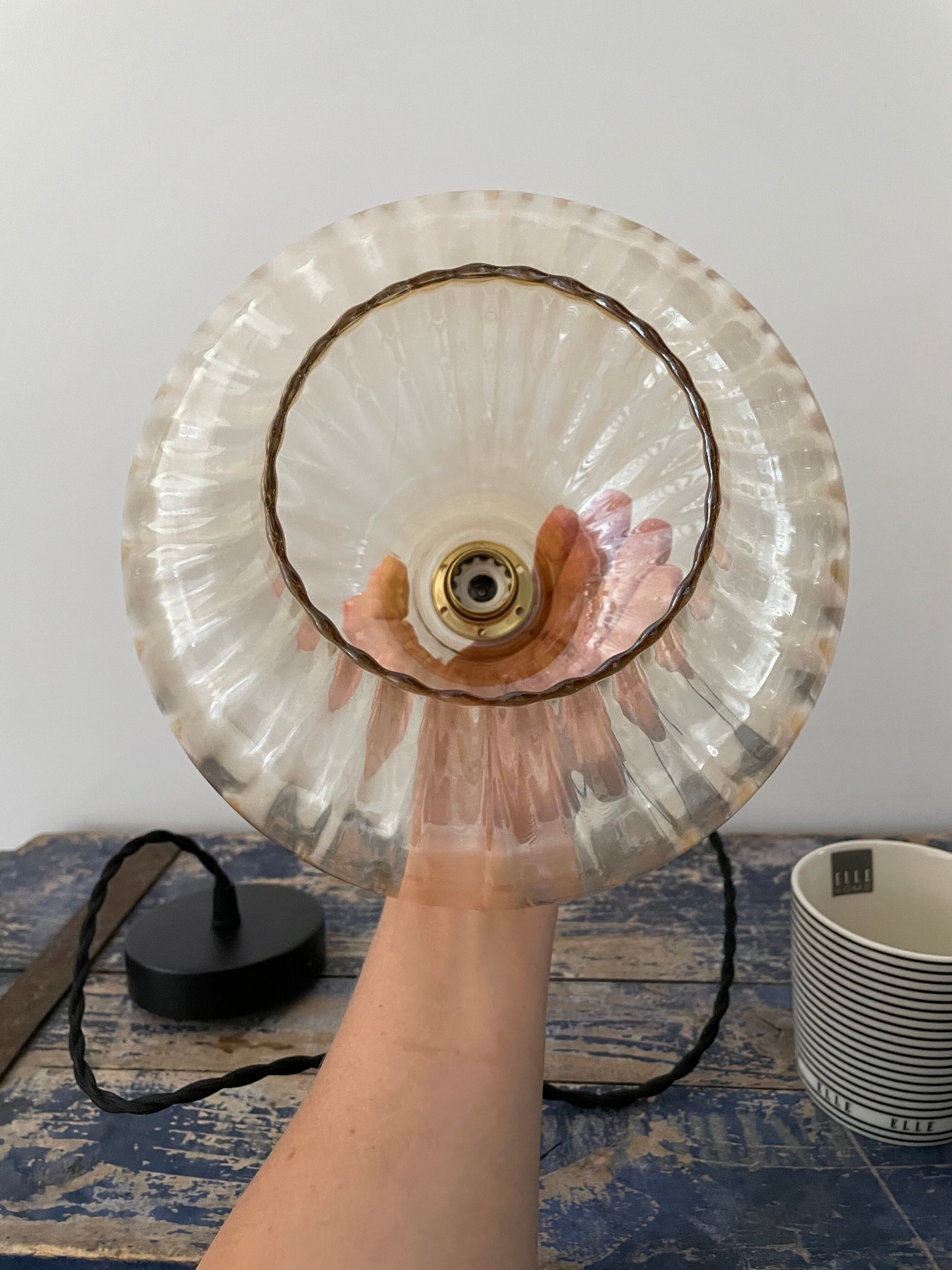 Vintage suspension lamp in electrified amber glass to nine