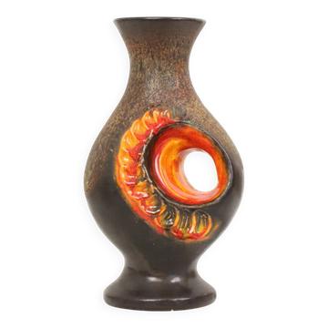 Vase en fat lava orange rare, Allemagne de l'Ouest, Walter Gerhards, 26 cm
