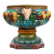 Large neoclassical majolica jardinière with ram's heads.