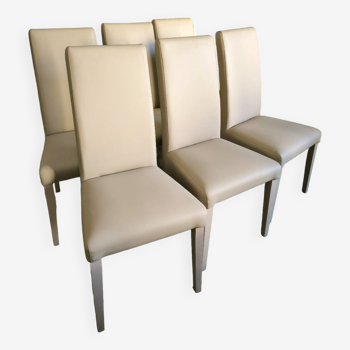 Series of 6 Italian chairs in two-tone leather