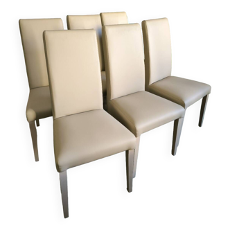 Series of 6 Italian chairs in two-tone leather