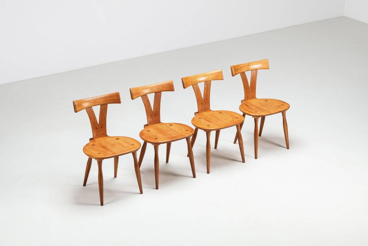 Set of four Scandinavian dining chairs in oak Denmark 1960