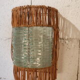 Glass and rattan sconce