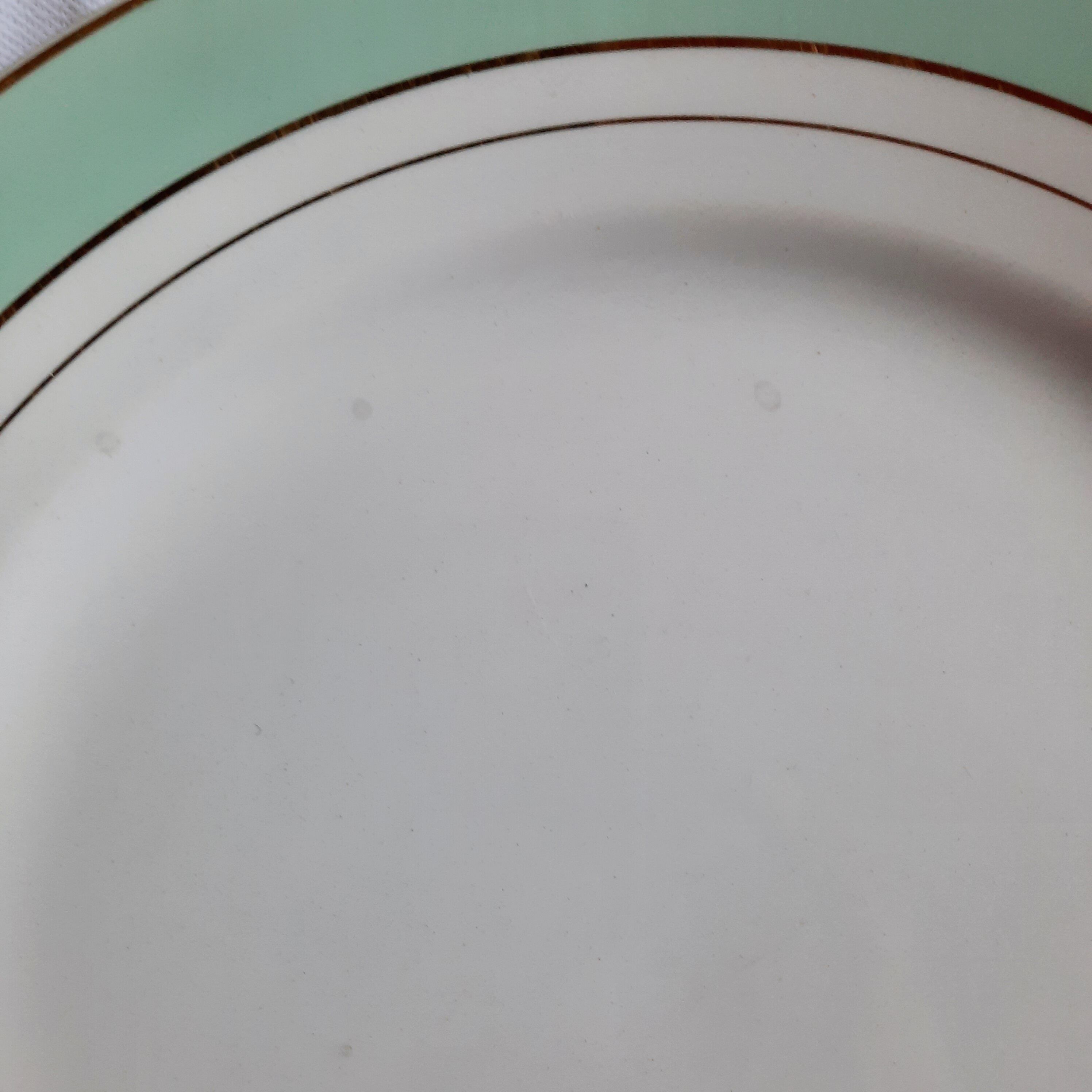 Flat antique earthenware plates with gilded edges